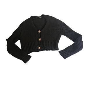 Olivaceous Black Cropped Knit Cardigan Womens Medium Button Front Chunky
